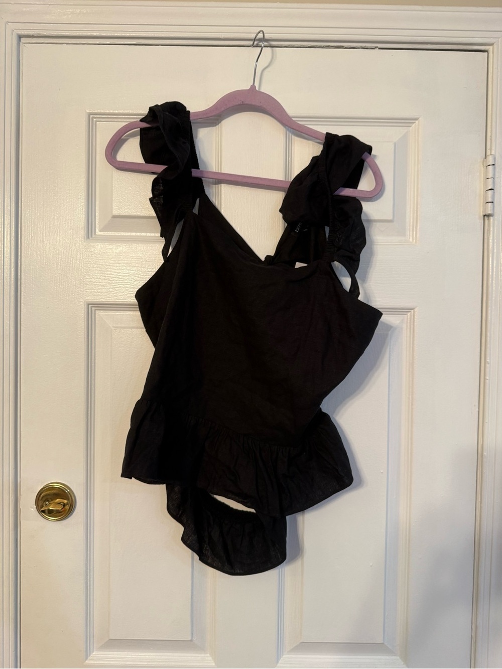 Express Black Ruffled Shoulder Tank
